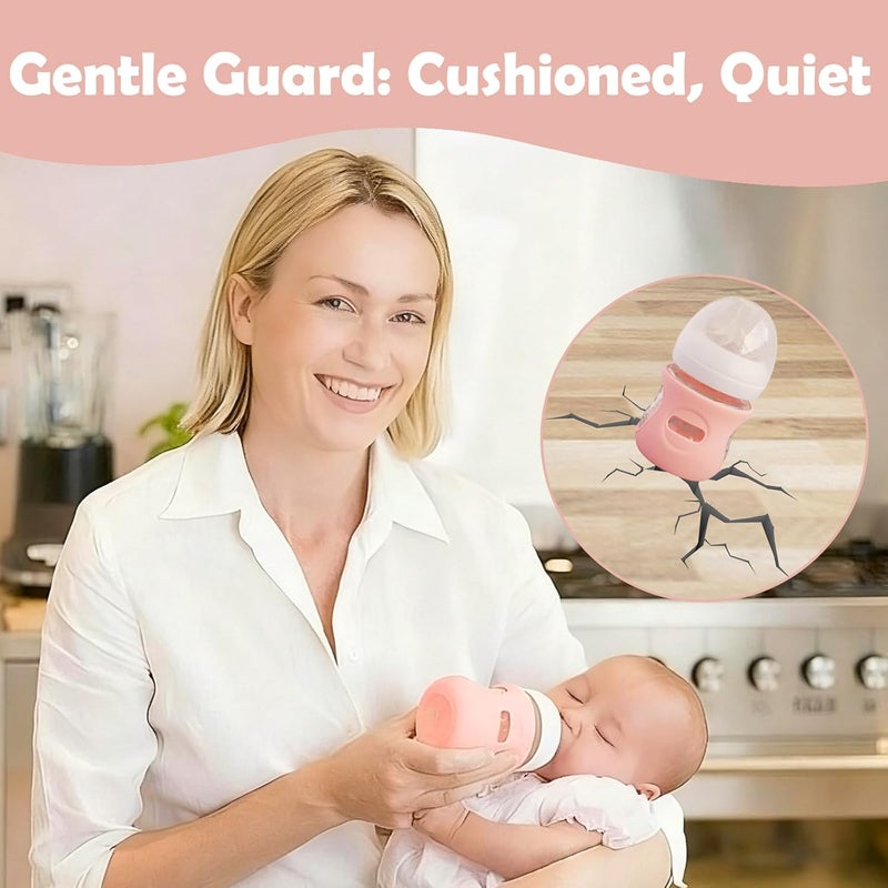 Kingwi 3 Pack Silicone Sleeves for Avent Natural Glass Baby Bottles, Anti Breakage Baby Bottle Holder, Compatible with Philips Avent Glass Natural Baby Bottle (Cute Pink+Light Purple+Beige, 4 OZ) - Image 2